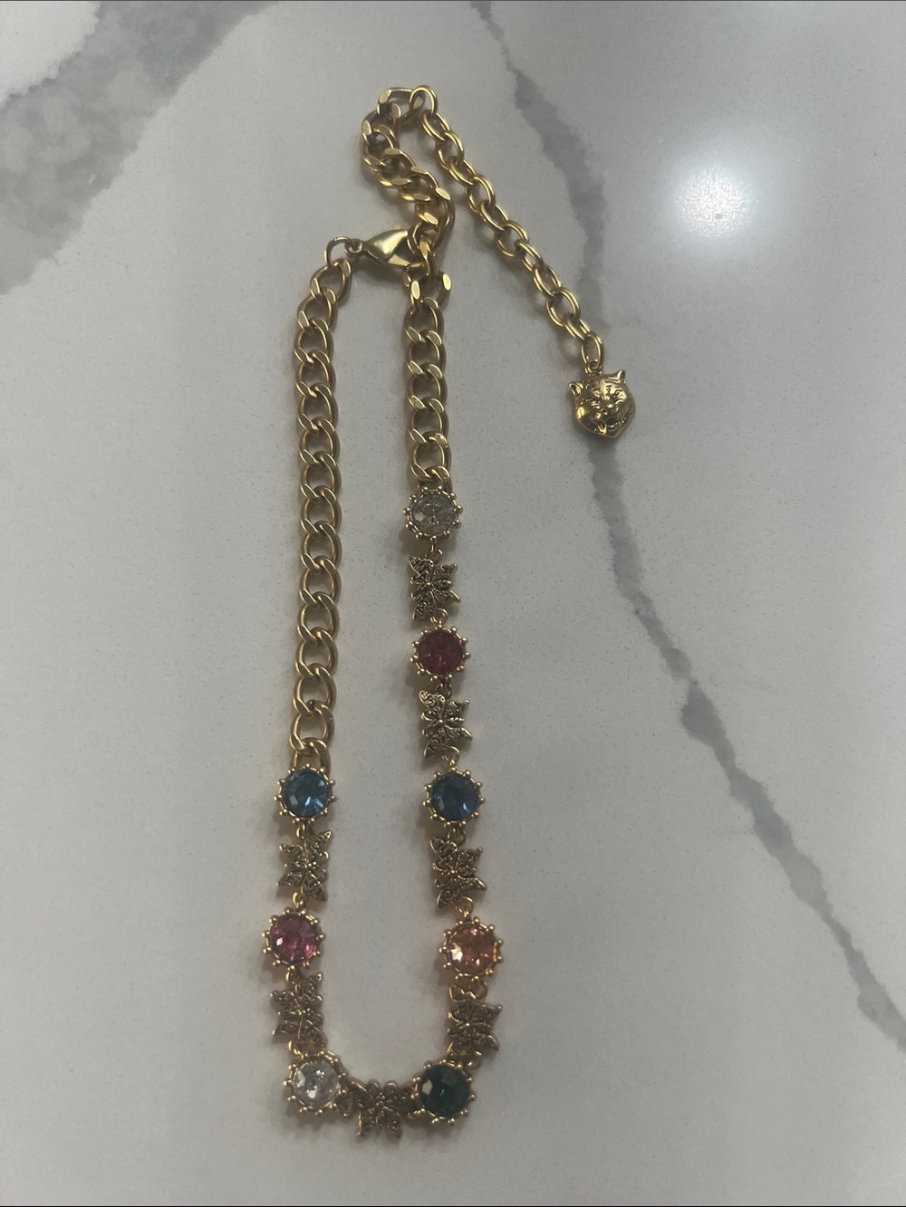 Gold Multicolor Crystal Station Necklace - Women Jewelry